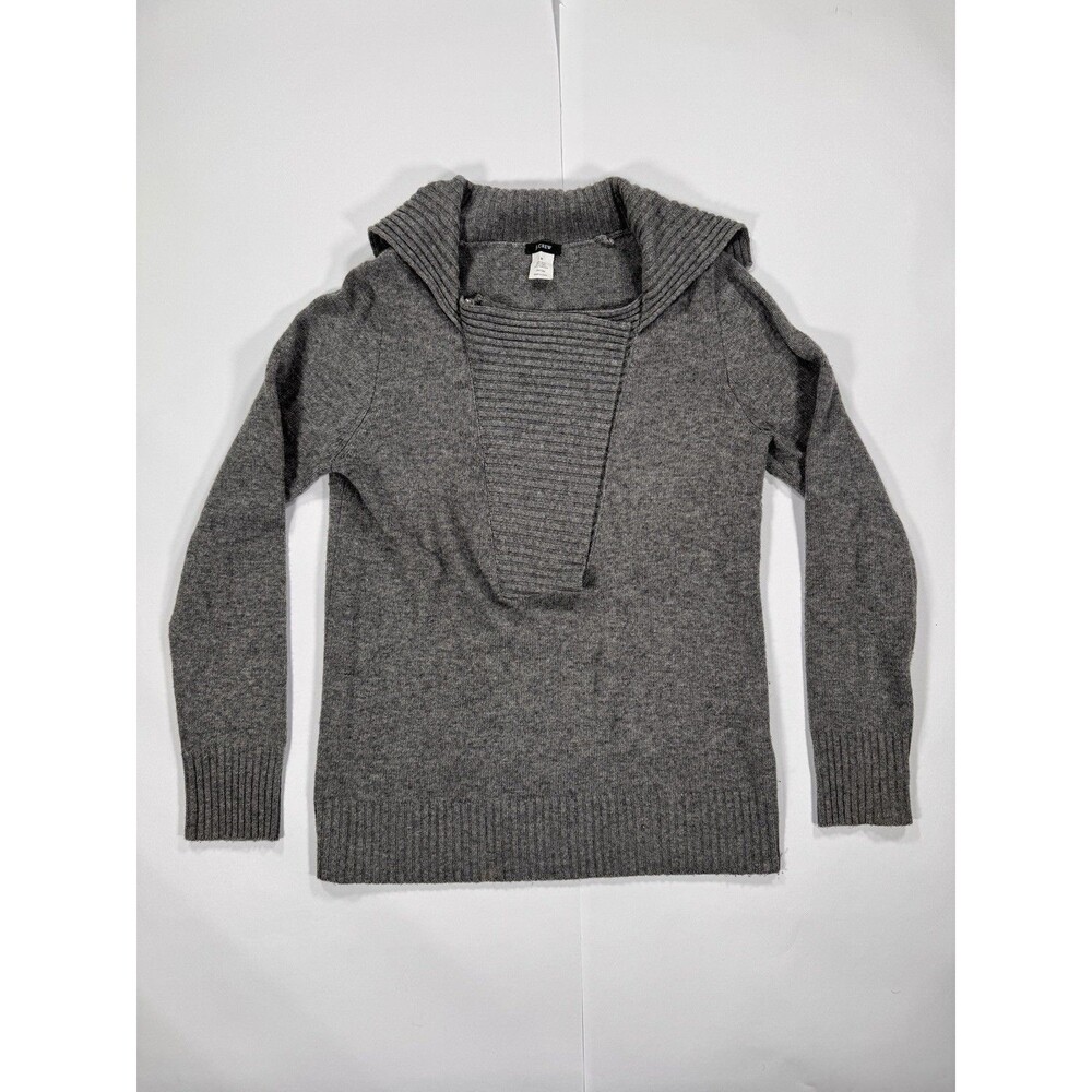 J Crew Womens Gray Wool Blend Square Neck Zip Shawl Collar Long Sleeve Sweater M